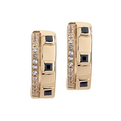 Gemistry 14k Gold Black Onyx & White Topaz Hinged Hoop Earrings