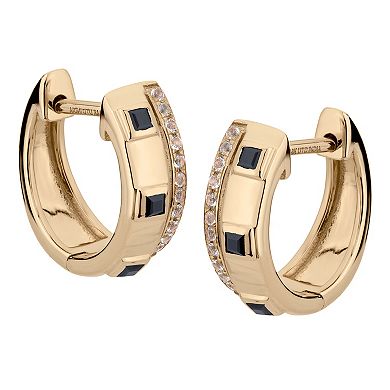 Gemistry 14k Gold Black Onyx & White Topaz Hinged Hoop Earrings