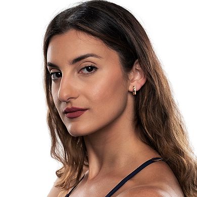 Gemistry 14k Gold Black Onyx & White Topaz Hinged Hoop Earrings