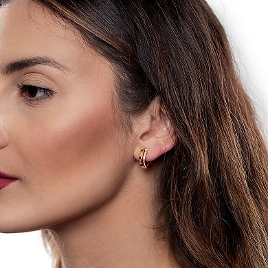 Gemistry 14k Gold Black Onyx & White Topaz Hinged Hoop Earrings