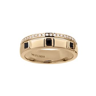 Gemistry 14k Gold Black Onyx & White Topaz Band Ring