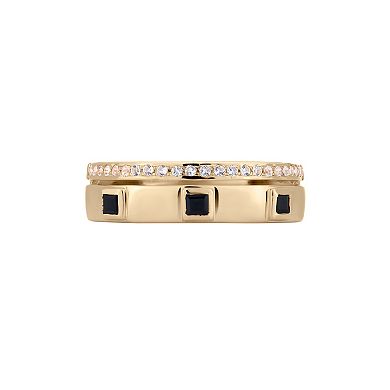 Gemistry 14k Gold Black Onyx & White Topaz Band Ring