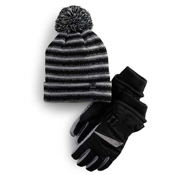 Boys ZeroXposur Pom Cuffed Beanie Hat & Gloves Set