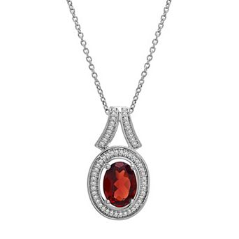 Sterling Silver 1/10 Carat T.W. Diamond & Garnet Oval Pendant
