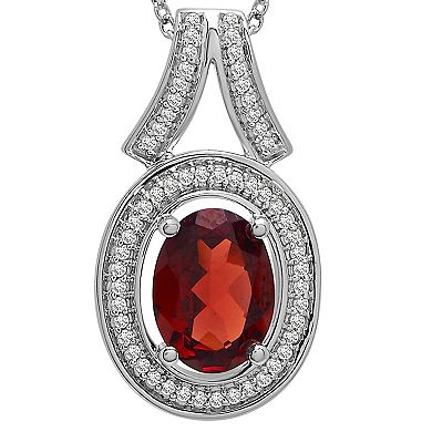 Sterling Silver 1/10 Carat T.W. Diamond & Garnet Oval Pendant
