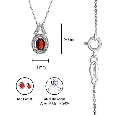 Sterling Silver 1/10 Carat T.W. Diamond & Garnet Oval Pendant