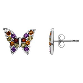 Sterling Silver Rainbow Gemstone Butterfly Stud Earrings