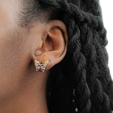 Sterling Silver Rainbow Butterfly Earrings