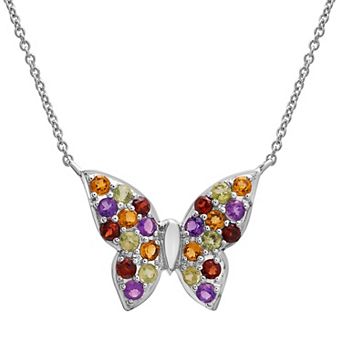 Sterling Silver Rainbow Gemstone Butterfly Necklace