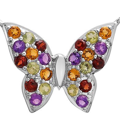 Sterling Silver Rainbow Gemstone Butterfly Necklace
