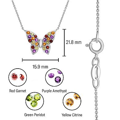 Sterling Silver Rainbow Gemstone Butterfly Necklace
