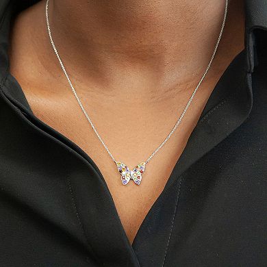 Sterling Silver Rainbow Gemstone Butterfly Necklace