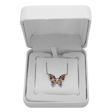 Sterling Silver Rainbow Gemstone Butterfly Necklace