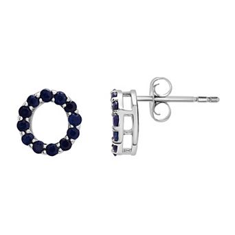 Sterling Silver Sapphire Open Circle Stud Earrings
