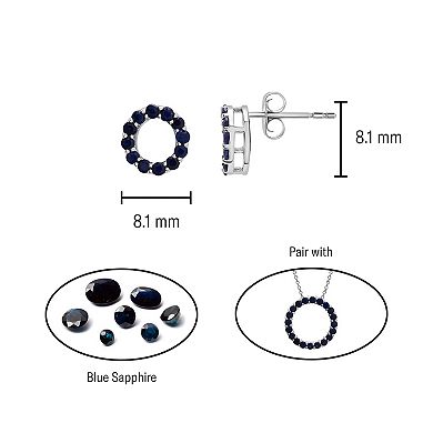 Sterling Silver Sapphire Open Circle Stud Earrings
