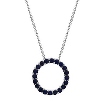 Sterling Silver Sapphire Open Circle Pendant Necklace