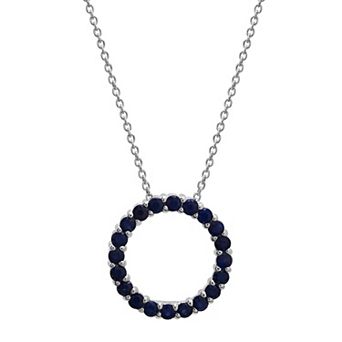 Sterling Silver Sapphire Open Circle Pendant Necklace