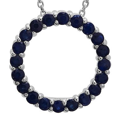 Sterling Silver Sapphire Open Circle Pendant Necklace