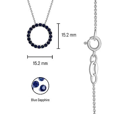 Sterling Silver Sapphire Open Circle Pendant Necklace