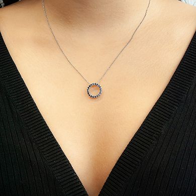 Sterling Silver Sapphire Open Circle Pendant Necklace