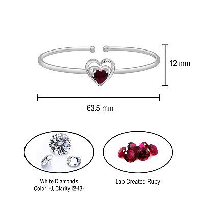 DIA Accent & Lab-Created Ruby Heart Open Bangle Bracelet