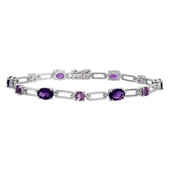 Sterling Silver Chain Amethyst Bracelet