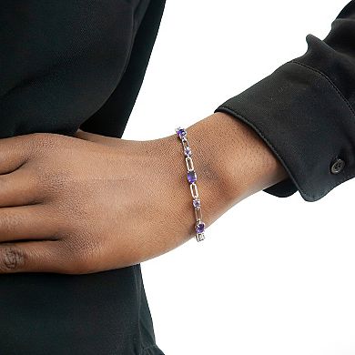 Sterling Silver Chain Amethyst Bracelet