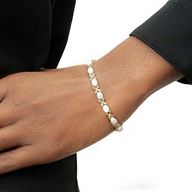 14k Gold Over Silver 1/10 Carat T.W. Diamond & Lab-Created Opal Link Bracelet