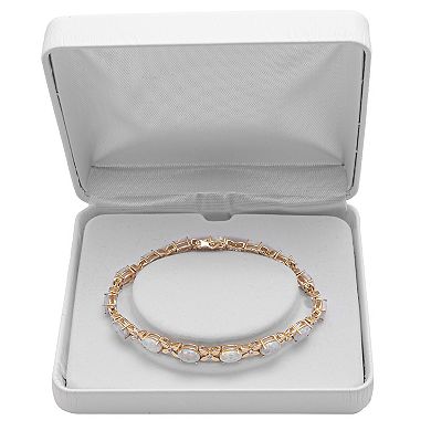 14k Gold Over Silver 1/10 Carat T.W. Diamond & Lab-Created Opal Link Bracelet