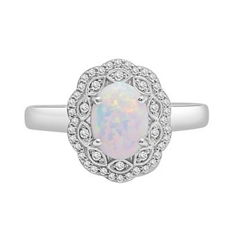 Sterling Silver Lab-Created Opal & Lab-Created White Sapphire Ring