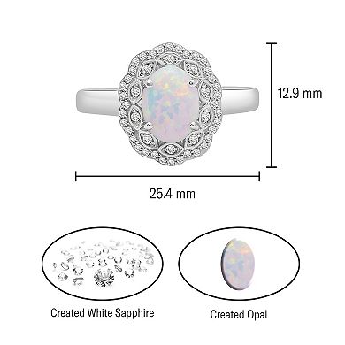 Sterling Silver Lab-Created Opal & Lab-Created White Sapphire Ring