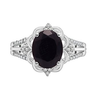 Sterling Silver 1/10 Carat T.W. Diamond & Onyx Oval Ring