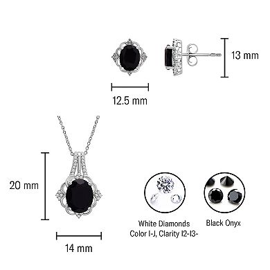 Sterling Silver 1/8 Carat T.W. Diamond & Onyx Pendant & Earring Set
