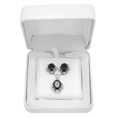 Sterling Silver 1/8 Carat T.W. Diamond & Onyx Pendant & Earring Set