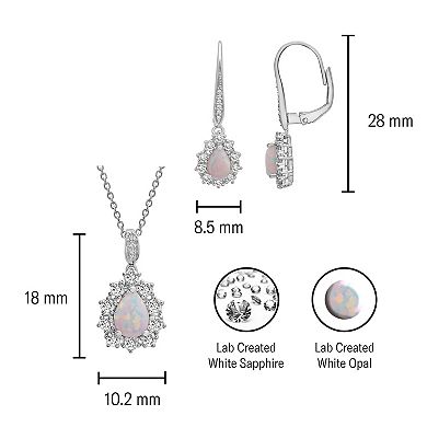 Sterling Silver Lab-Created White Opal & Lab-Created White Sapphire Pendant & Drop Earring Set