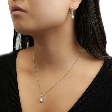 Sterling Silver Lab-Created White Opal & Lab-Created White Sapphire Pendant & Drop Earring Set