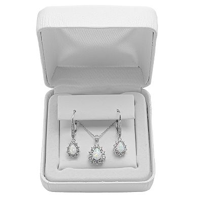 Sterling Silver Lab-Created White Opal & Lab-Created White Sapphire Pendant & Drop Earring Set