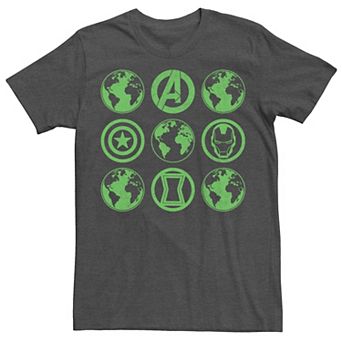 Men's Marvel Avengers Green Globes and Logos Tee
