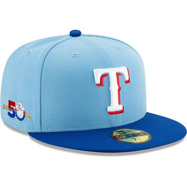 Texas Rangers 50th Anniversary New Era 59Fifty Fitted Hat (Azure Walnut  Gray Under Brim) in 2023