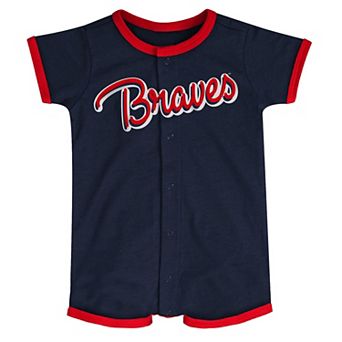Newborn & Infant Navy Atlanta Braves Stripe Power Hitter Romper
