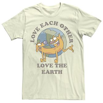 Men's Nickelodeon Cat Dog Love Each Other Love The Earth Tee