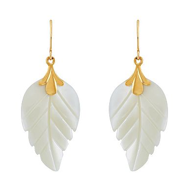 10k Gold Mother Of Pearl Leaf Drop Earrings
