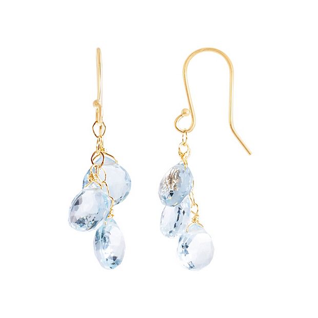 Jewelmak 14k Gold Blue Topaz Briolette Drop Earrings