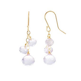 Jewelmak 14k Gold Rose Quartz Briolette Drop Earrings