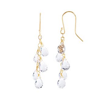 Jewelmak 14k Gold White Topaz Briolette Drop Earrings