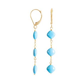 Jewelmak 14k Gold Turquoise Triple Drop Leverback Earrings