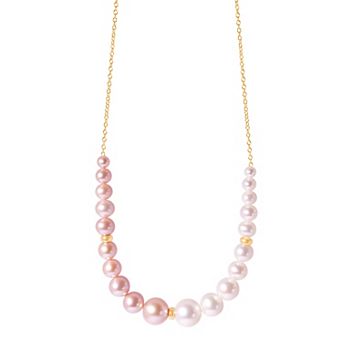 Jewelmak 14k Gold White & Pink Freshwater Cultured Pearl Graduated Necklace
