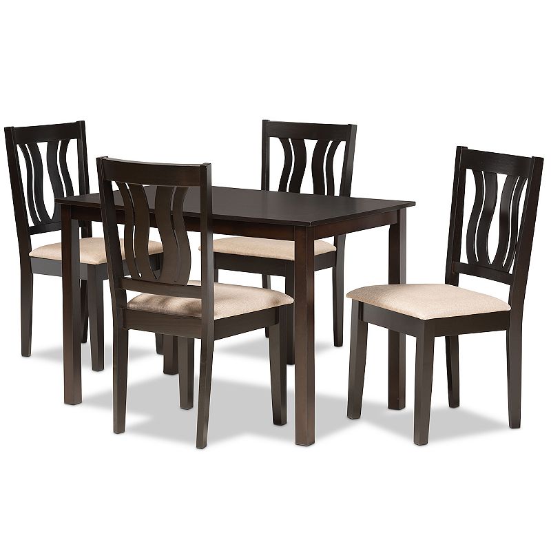 Baxton Studio Fenton Dining Table & Chair 5-piece Set, Brown