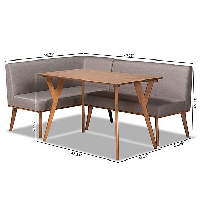 Baxton Studio Odessa Dining Table & Nook Bench 3-piece Set