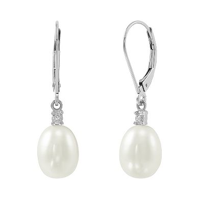 10k White Gold Freshwater Cultured Pearl & Diamond Accent Drop Earrings